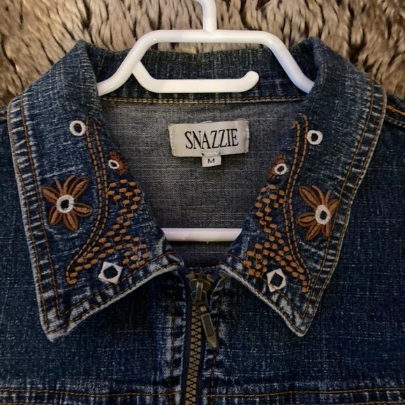 Vintage SNAZZIE Zip Front Embroidered Denim Jacket - Picture 3 of 4